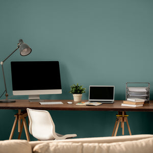 Teal office workspace