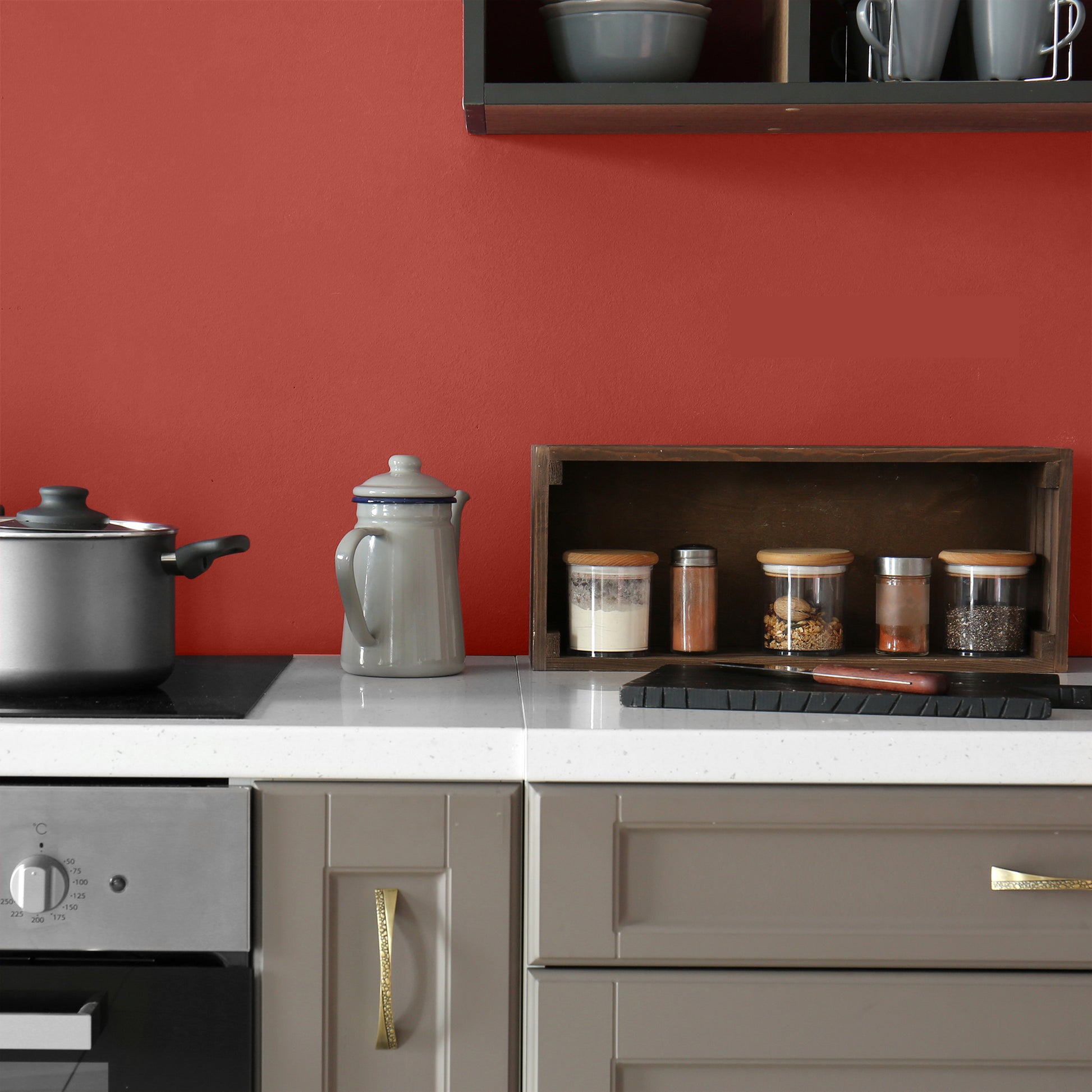Deep red kitchen wall
