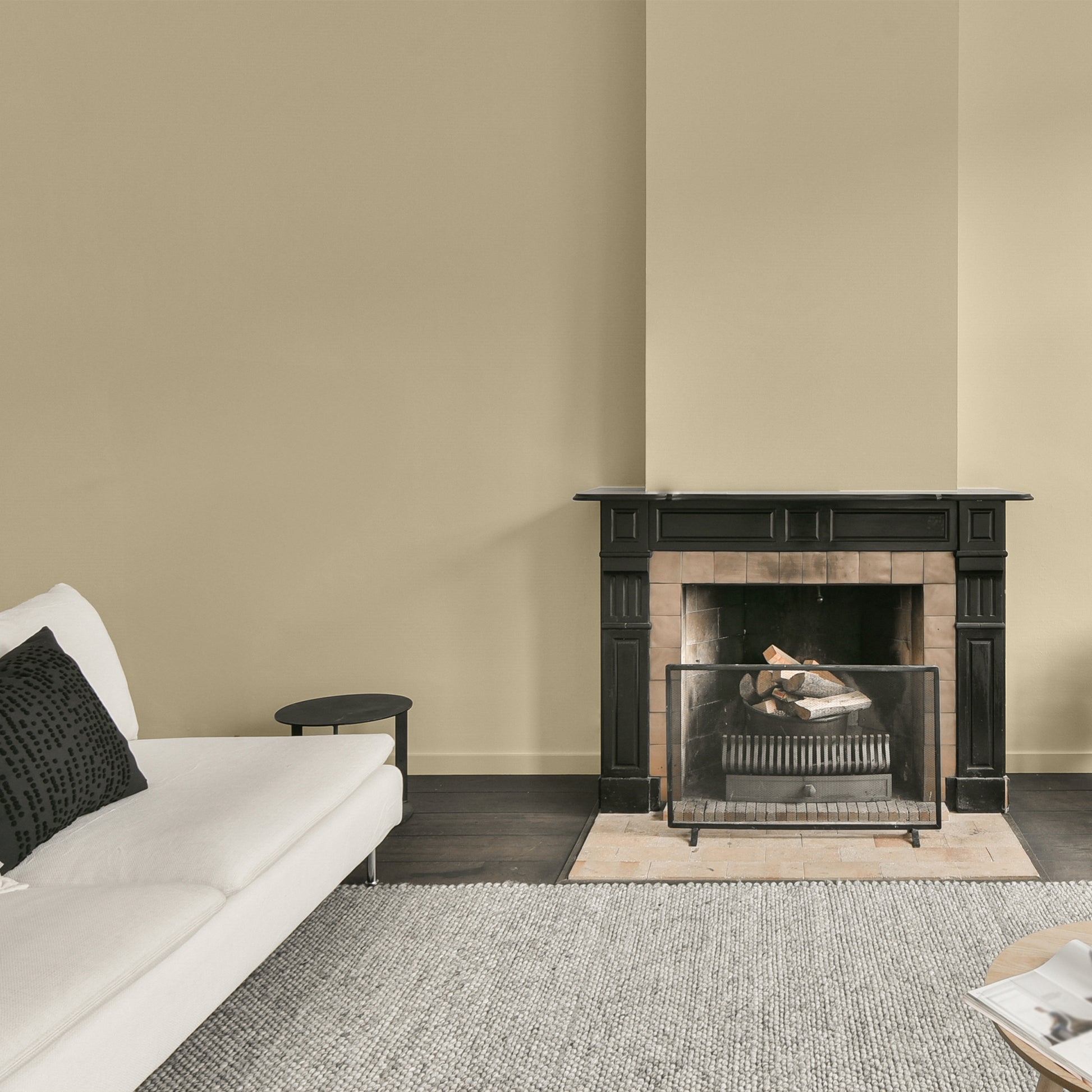 White sofa beige walls
