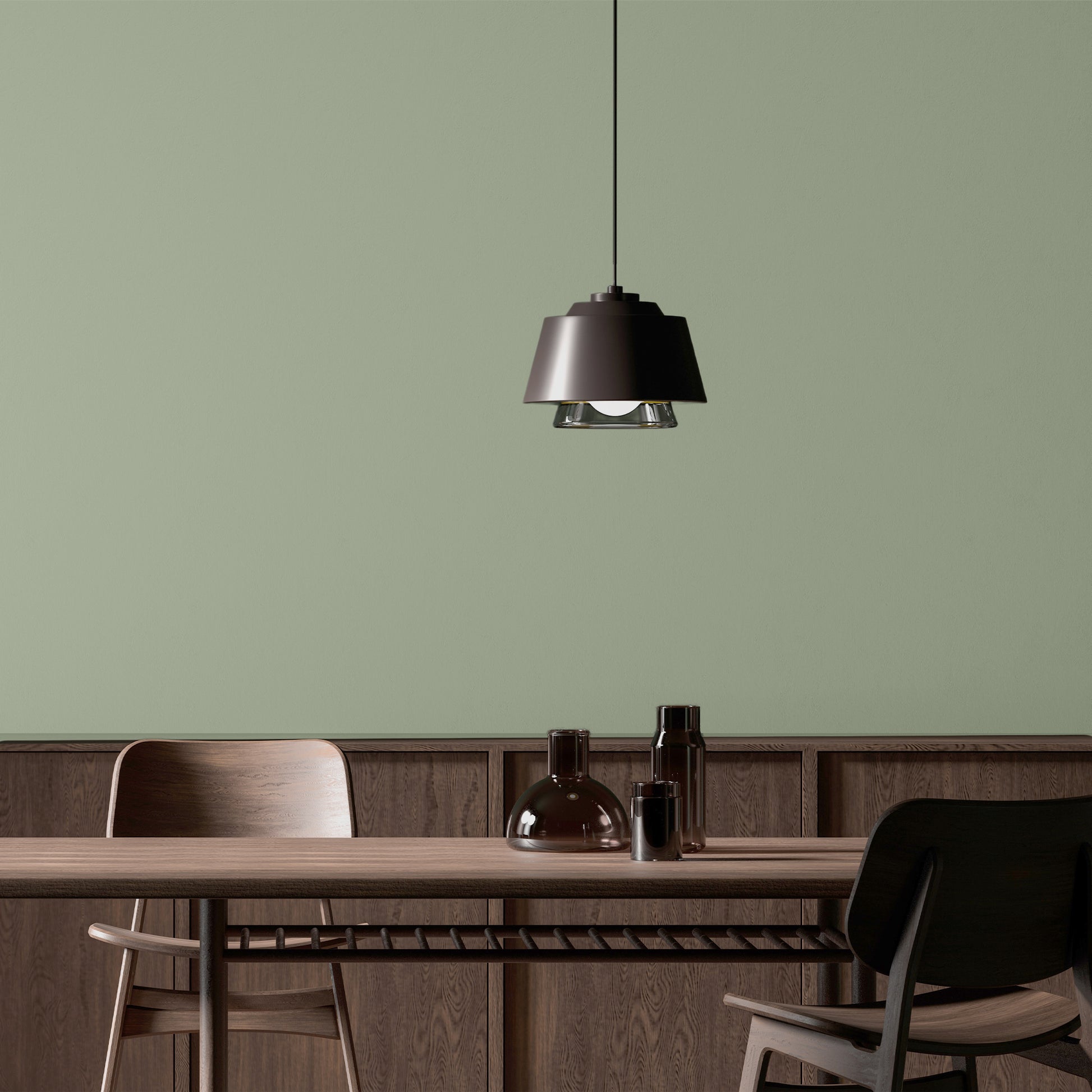 Muted green accent wall
